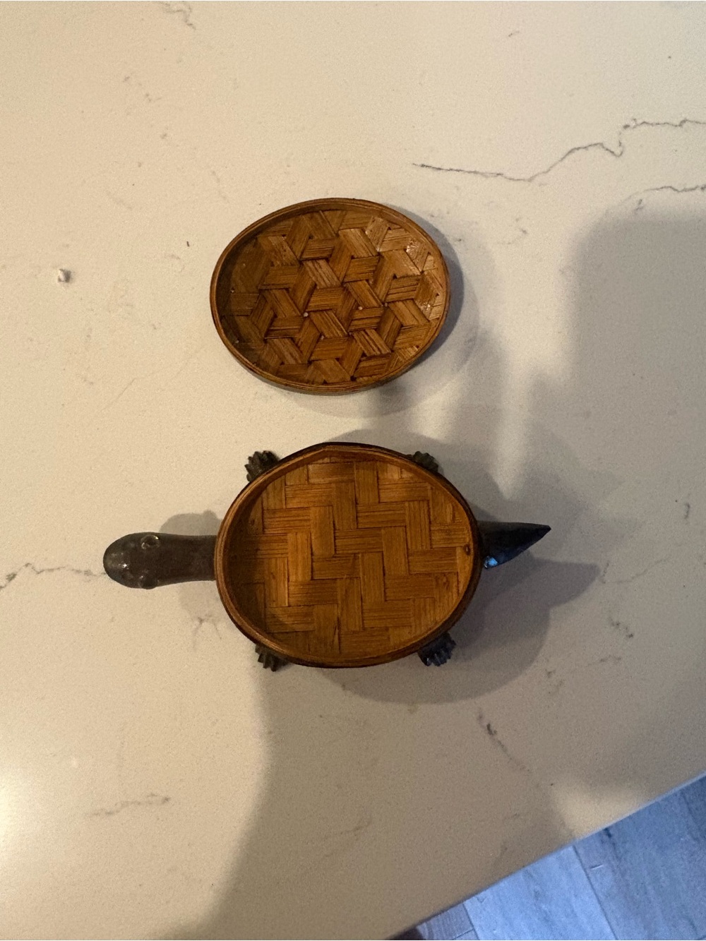 Handwoven Brown Bamboo Turtle Trinket Box